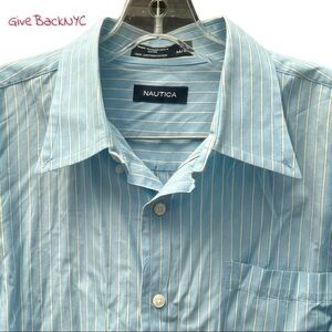 Nautica Striped Button Down Dress Shirt Size 17 34/35